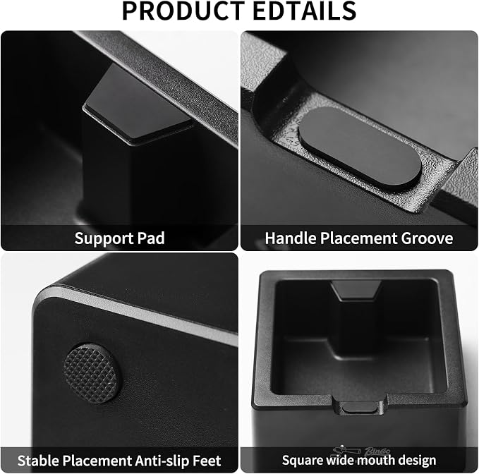 Bincoo Square Espresso knock Box 16cm /6.3 Inch Barista Style Coffee Knock Box for Grounds with Anti-Slip Base, Multi-functional Sturdy Espresso Dump Bin for Home/Office.. (black)