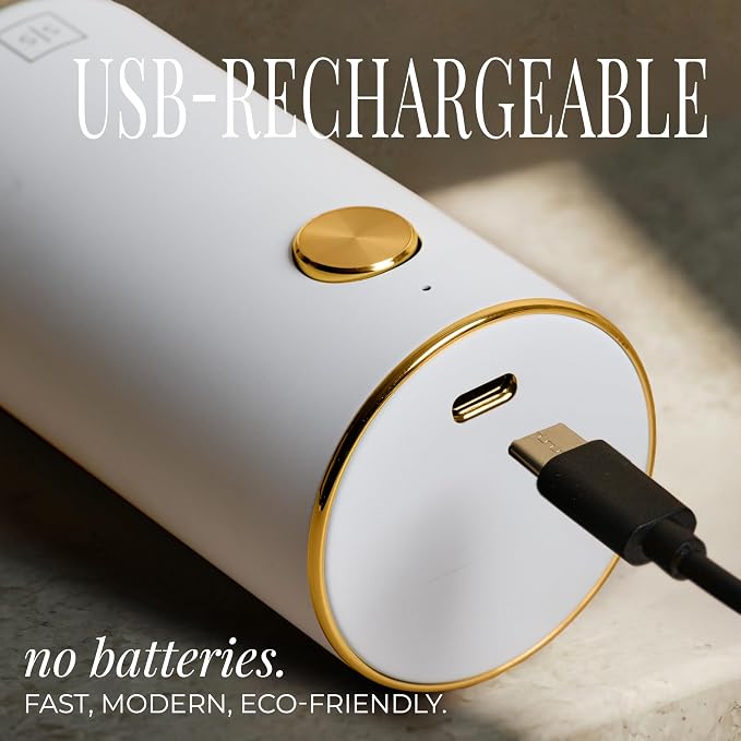 White Electric Salt and Pepper Grinder Set – Automatic Salt and Pepper Grinder Set with USB Rechargeable Design, One Touch Control, Adjustable Coarseness, LED Light, Sleek Stainless Steel Body