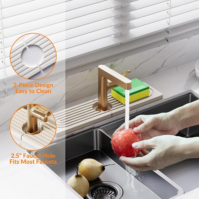 15.7 Inch Stone Faucet Mat for Kitchen Sink Splash Guard, Diatomite Sink Protectors for Kitchen Sinks Behind Faucet, Quick Dry Water Absorbing Stone Tray , Drip Catcher (White, 15.7" x 3.9")