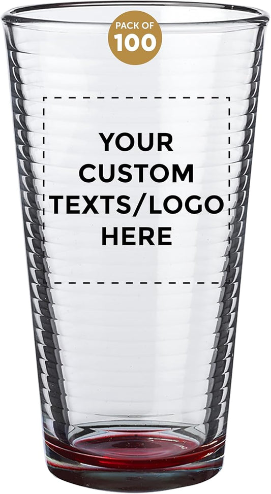 Custom Spiral Pint Glass 16 oz. Set of 100, Personalized Bulk Pack - Beer Glasses, Heavy Duty Drinkware - Red