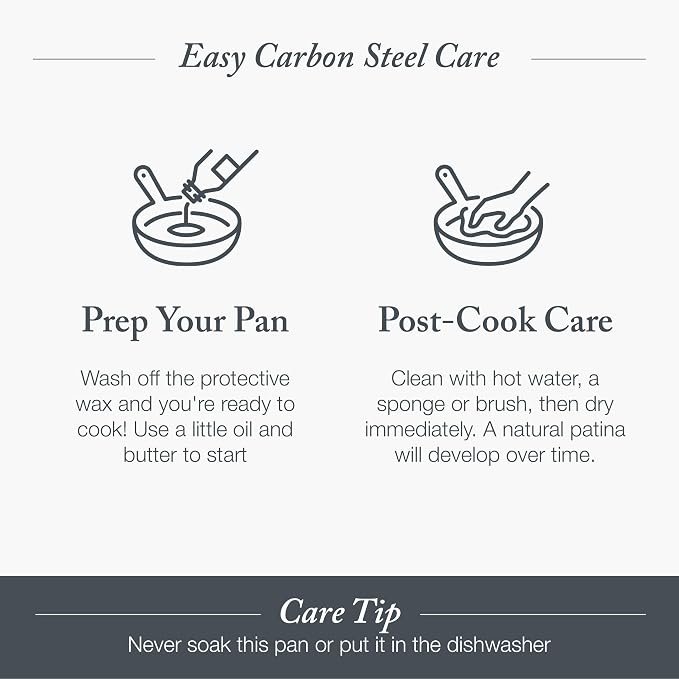 Merten & Storck Pre-Seasoned Carbon Steel 8” Frying Pan Skillet,Use on Induction,Stove and Grill,Durable,Even-Heating,for Searing,Grilling,Oven Use,and Campfire,Indoor/Outdoor,(Pack of 6)