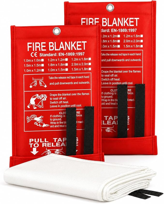 Ougist 2 Pack Emergency Fire Blanket for Home and Kitchen, 40"x40" Fire Blankets for Safety, Fiberglass Flame Suppression for Grill, RV & Camping, Peace of Mind for Your Family