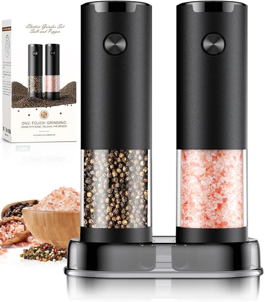 Electric Salt and Pepper Grinder Set Automatic Battery Pepper Mill Shakers Adjustable Coarseness Upgraded Larger Capacity with Led Home and Kitchen Appliances Birthday Gifts for Women Men