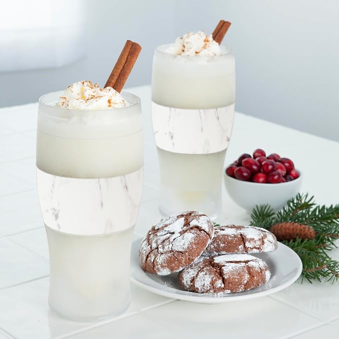Host Freeze, Frozen Mugs, Freezable Pint Set, Beer Keep Your Drinks Cold, Double Walled Insulated Glasses, Tumbler for Iced Coffee, 16oz, Set of 2, Marble