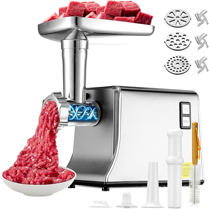 5.0 Upgrade Electric Meat Grinder,3S Grinding,Meat Grinders for Home Use-G | 【3500W Super Motor】【3 Sets 304 Stainless Steel Blade & Plate】Meat Grinder with Kubbe&Sausage Kit Perfect for Kubbe,Sausage