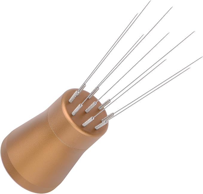 Normcore WDT Tool V2.1 with Stand - 0.23mm 9 Prong Espresso Distribution Tool, Weiss Distribution Technique, Magnetic Coffee Stirrer with 16 Extra Needles, Bronze Anodized Aluminum Handle