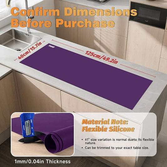 49.2" x 15.7" Large Silicone Mat for Kitchen Counter Protector, Cuttable | Silicon Countertop Protector Mat Heat Resistant Mats for Countertop, Cut to Fit Placemat Ship Roll by Foepoge, Purple