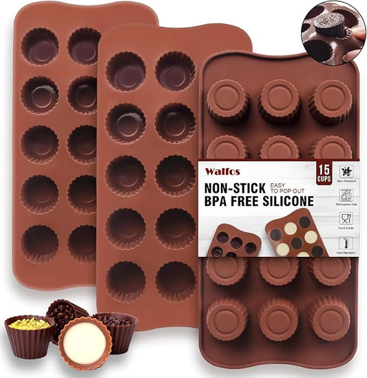 Peanut Butter Cup Mold Fat Bomb Molds, Walfos Silicone Candy Mold-Perfect for Keto Fat Bomb, Candy, Dark Chocolate, Mini Peanut Butter Cup, Set of 3