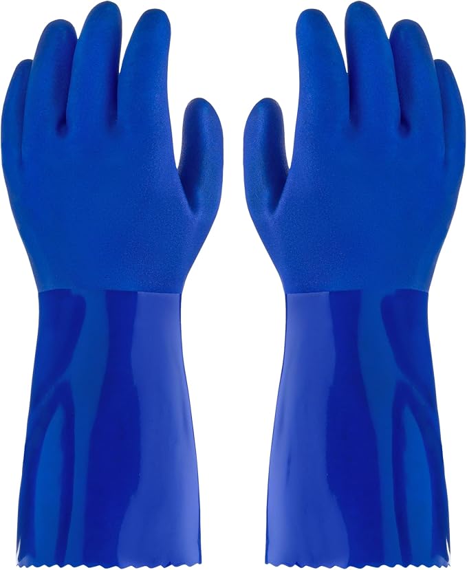 kitchen-star Ultimate Rubber Household PVC Gloves with Comfortable Cotton Lining, Anti-Slip surface, Kitchen Dishwashing, Extra Thickness, Kitchen Cleaning, Working, Painting, Pet Care (Large, Blue)