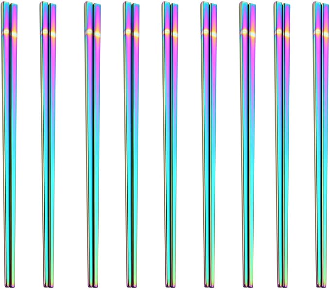 Stainless Steel Chopsticks,Reusable ,Dishwasher Safe , Easy to Use（9 PCS,Rainbow）