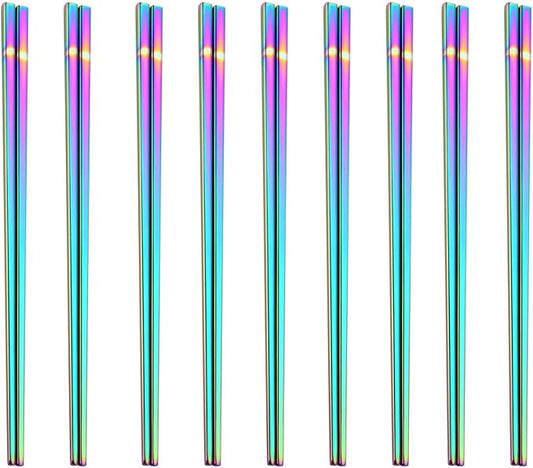 Stainless Steel Chopsticks,Reusable ,Dishwasher Safe , Easy to Use（9 PCS,Rainbow）