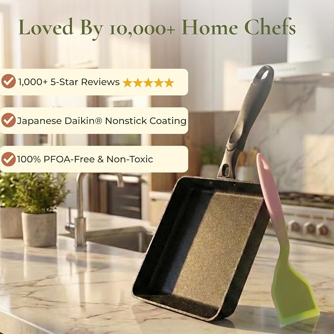 HAPPI STUDIO Tamagoyaki Pan - Nonstick Japanese Egg Pan, Square 7x6 Inch | Japanese Omelette Pan For Rolled Omelets - Nonstick Tamago & Square Frying Pan, Induction Ready, Heat-resistant Handle