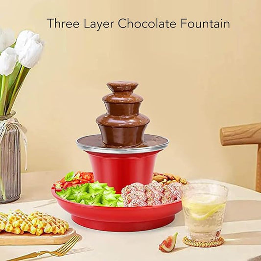3 Tier Electric Chocolate Fondue Fountain Machine, Chocolate Sauce Fountain Machine with Detachable Plates for Parties Game Nights Xmas