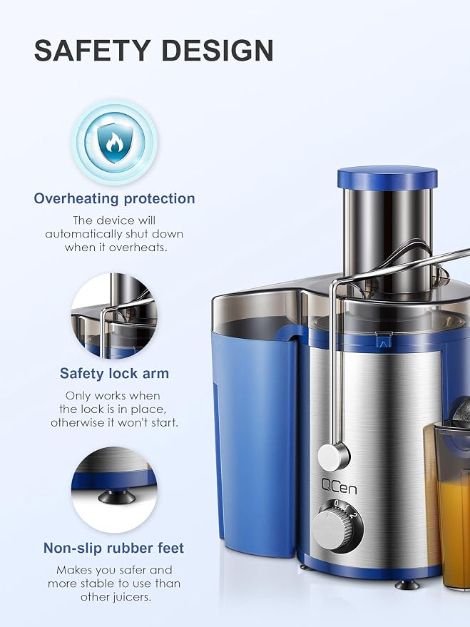 Juicer Machine 800W Centrifugal Juicer with Wide Mouth Feed Chute | For Fruits And Vegetables, Stainless Steel, BPA-Free Parts, Easy To Clean, Blue Finish, Fast Juice Extraction