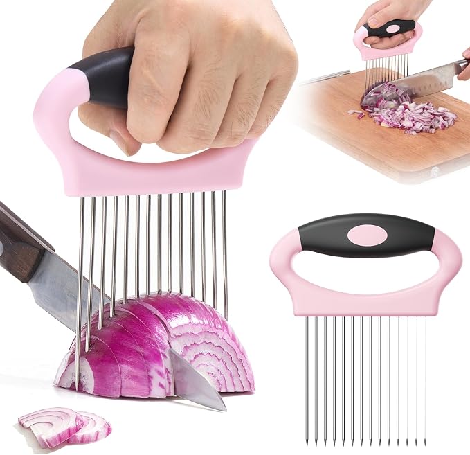 Large Onion Slicer Holder, Stainless Steel Onion Holder for Slicing, Onion Cutter Vegetable Chopper with 14 Sharp Needles for Slicing of Tomato Avocados & Meat Tenderizer, Kitchen Gadgets for Cooking