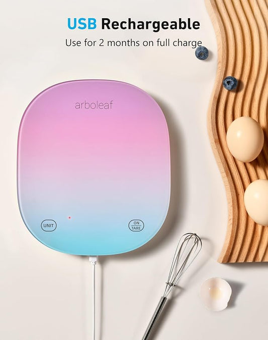 arboleaf Food Scale Rechargeable, Food Scales Digital Weight Grams and oz, Kitchen Scales Digital Weight, Smart Baking Measuring Food Scales for Kitchen Gift, Weight Loss, 0.1oz/0.5g, 22lbs/10kg