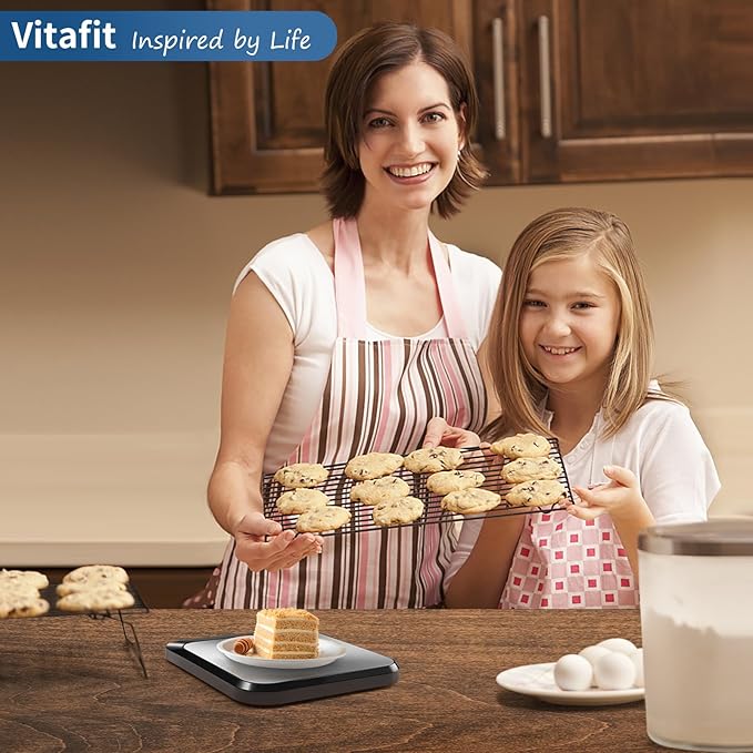Vitafit 22lb Digital Food Kitchen Scale, High Accuracy Assured by Weighing Professional Factory Since 2001, Weight Loss, Baking and Cooking, LED Display, Batteries Included, Black