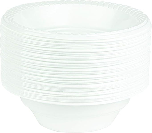 PLASTICPRO Round Plastic Bowls Microwaveable, Disposable, White, (50, 16 ounce)