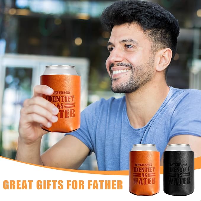WKieason Valentines Day Gifts 2pc for Him Dad Leather Can Cooler for Dad Fathers Day Can Coolie Sleeves for Men Women Her Girlfriend Boyfriend Husband Wife Anniversary Birthday Funny Can Cooler