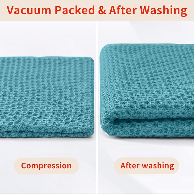Homaxy 100% Cotton Waffle Weave Kitchen Dish Cloths, 7-Pack, Lake Blue | 12 x 12 Inches, Ultra Soft Absorbent Dish Towels, Quick Drying Dish Rags with Hanging Loop