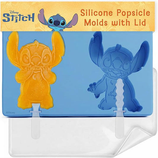 Disney Silicone Popsicle Molds with Lid – Compact BPA-Free Popsicle Maker Featuring Stitch, Flexible Ice Pop & Ice Cream Molds with Sticks, Dishwasher Safe, 2 Mold Set for Homemade Frozen Treats