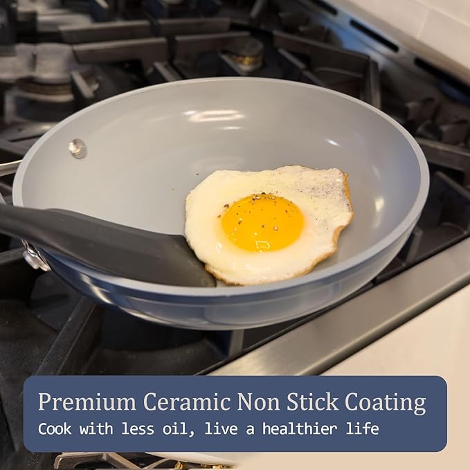 Nonstick Ceramic Sauté Pan with Lid (4.5 qt, 11") Deep Frying Pan for All Cooktops, Non Toxic Skillet PTFE/PFAS Free, Oven Safe up to 500°F w/ Stainless Steel Stay-Cool Handle, Caribbean Blue