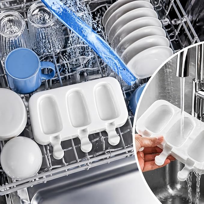 3 Pack Silicone Popsicle Molds with Lids, Cakesicle Ice Cream Mould, White | 3 Cavities per Mold, Food Grade Silicone, Includes 100 Wooden Sticks & 100 Bags, for Cake Pops, Ice Cream, Homemade Desserts