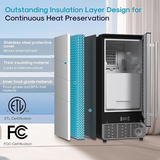 ICEPURE 15" Under Counter Ice Maker with Filter and Drain Pump, WiFi Control, ETL FCC, 90lbs/24H, Self-Cleaning, Smart Reminder, 24H Timer, Freestanding for Home Residential Commercial Stainless Steel