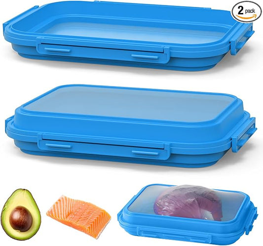 2-Piece Airtight Food Storage Containers Set – Avocado Saver, Onion Keeper, Silicone Kitchen Organizers for Fridge, Reusable & Leak-Proof to Lock in Freshness K05-dark blue