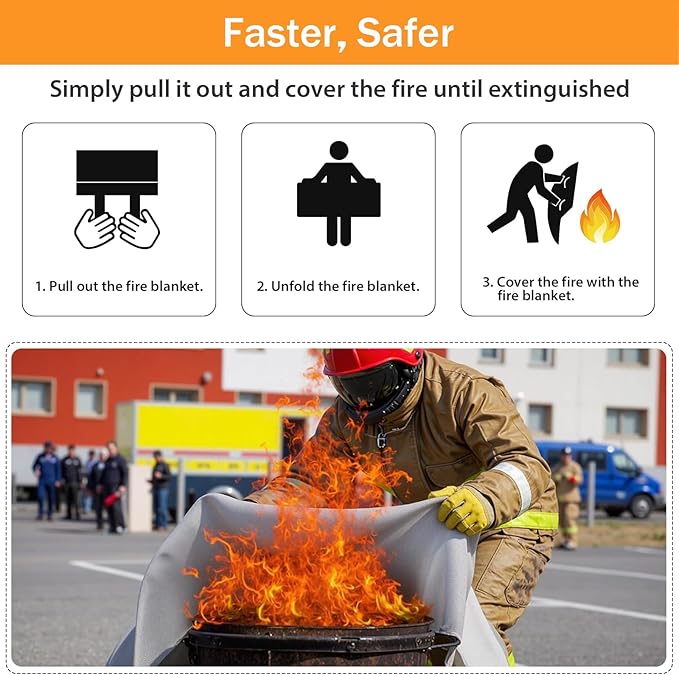 kanhiro Fire Blanket Emergency for Home Kitchen - Fiberglass Fire Suppression Blanket Great for School, Fireplace, Grill, Car, Office, Warehouse (6 Pack, 39 in X 39 in)