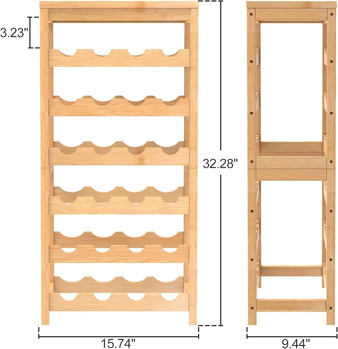 24 Botttle Wine Rack Freestanding Floor 6 Tier Bamboo Wine Rack Storage | 6 Tier Wine Rack Wine Storage Shelves for Kitchen Bar Dining Room Living Room Bamboo