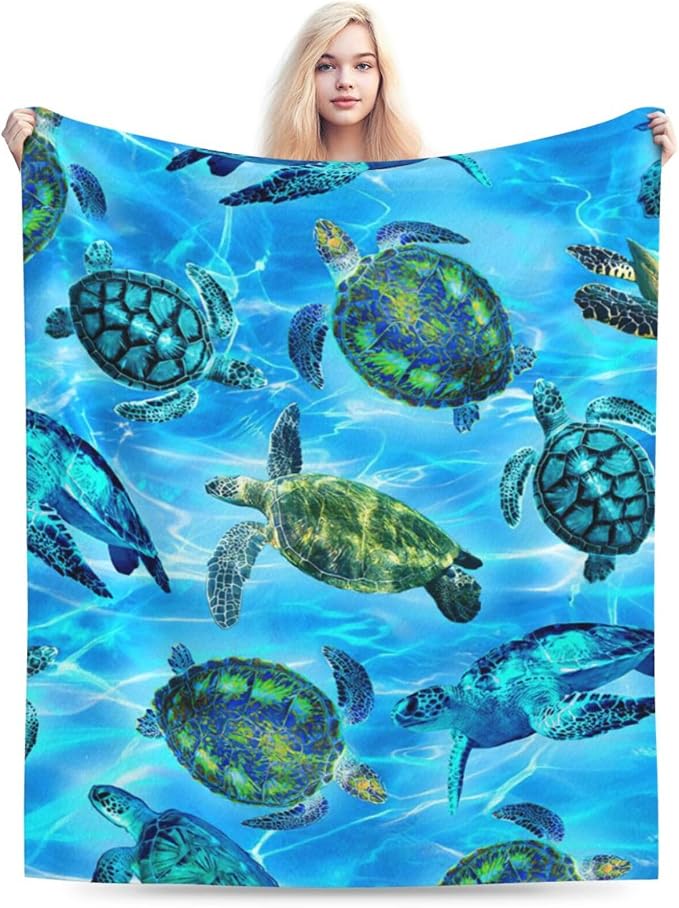 Sea Turtle Flannel Blanket Soft Cozy Nautical Ocean Turtle Fleece Plush Stuff Decor Throw Blanket Warm Sea Turtle Blanket Gifts for Girls Boys Lovers Women Adults Men Kids Bed Travel 50"x60"