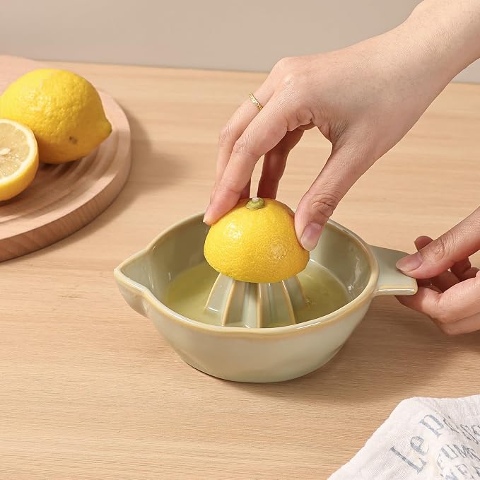 Ceramic Lemon Juicer Reamer Manual Citrus Lime Hand Squeezer Bowl Handheld | with Handle and Pour Spout, Easy to Use and Clean, Dishwasher Safe