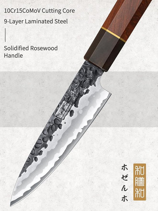 HOSHANHO Paring Knife 3.75 Inch Peeling knife, Razor Sharp Japanese High Carbon Steel Small Kitchen Knife, Hand Forged Fruit Knives for Peeling & Coring with Ergonomic Handle