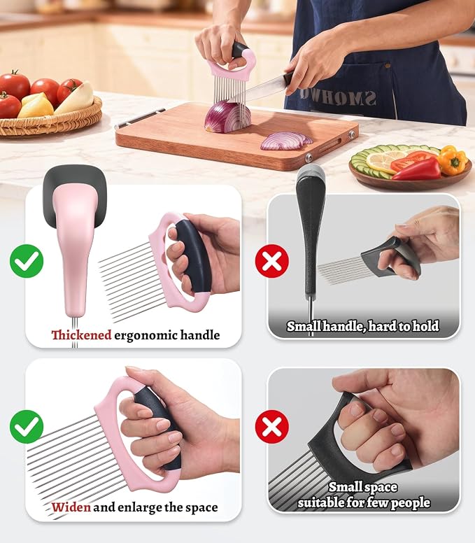 Large Onion Slicer Holder, Stainless Steel Onion Holder for Slicing, Onion Cutter Vegetable Chopper with 14 Sharp Needles for Slicing of Tomato Avocados & Meat Tenderizer, Kitchen Gadgets for Cooking