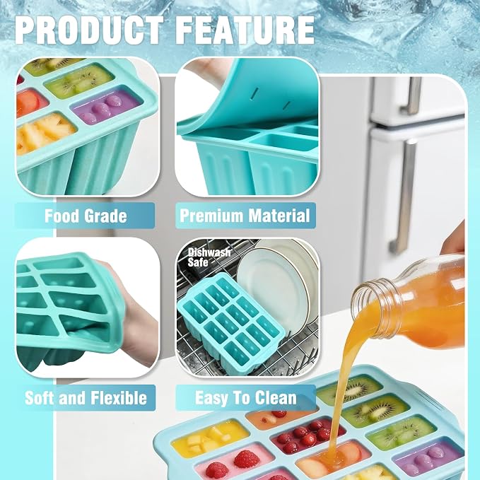 12 Pieces Silicone Popsicles Molds, Reusable Popsicle Maker Holder with 50 Sticks, DIY Ice Cream Cake Pop Mold for Homemade Frozen Dessert Juice Fruit Easy Release Mint Green