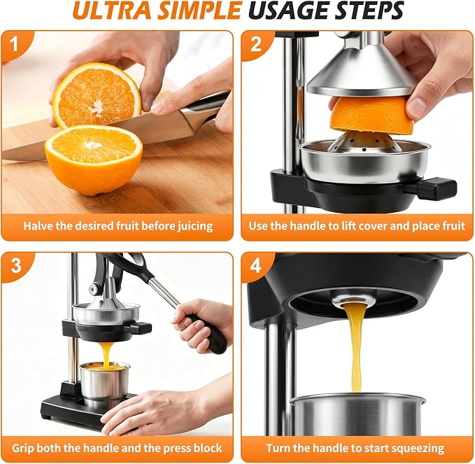 Manual Citrus Juicer Press, Lemon Squeezer with Complete Accessory Kit | Cast iron material, Heavy duty juicer, For Lemon, Lime & Citrus Fruits, Easy to Clean, High juice yield, Durable