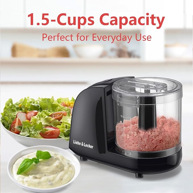 Liebe&Lecker Mini Food Processor 1.5 Cup Small Chopper Electric Mincer | Vegetable Chopper For Onions Garlic Meat Food, Chopper Container For Dicing, Mincing & Puree, Dishwasher Safe Compact Size