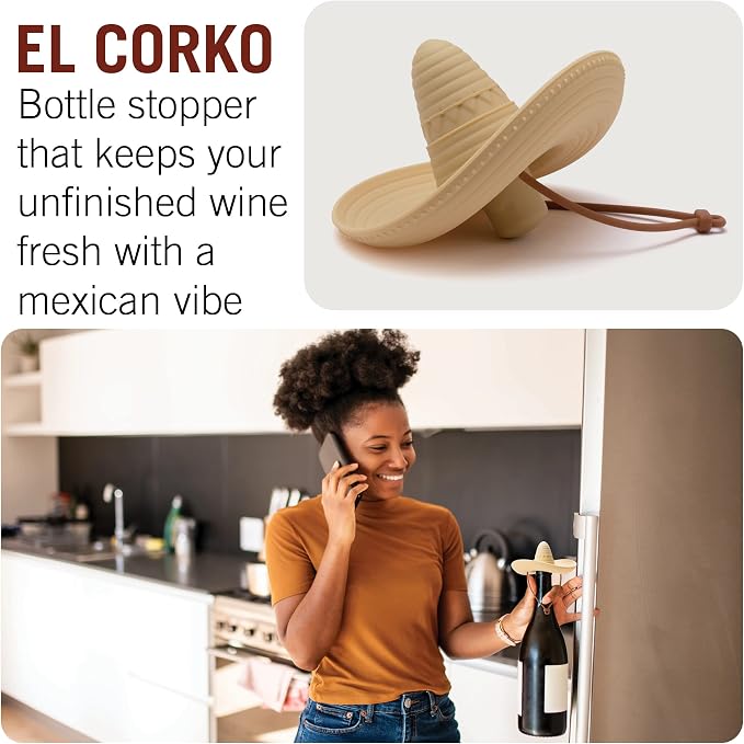 Elcorko Silicone Wine Stopper with Sombrero Design, Keeps Wine Fresh - Pack of 3