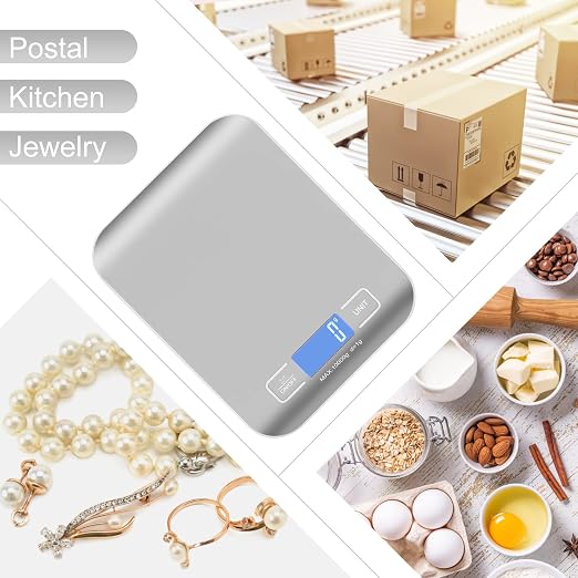 Digital Shipping Scale,Stainless Steel Panel, Accurate Portable Postal Scale for Packages, Small Business,Kitchen, Food, Handmade, Liquids, and Boutique (Silver Rechargeable(10kg/1g))