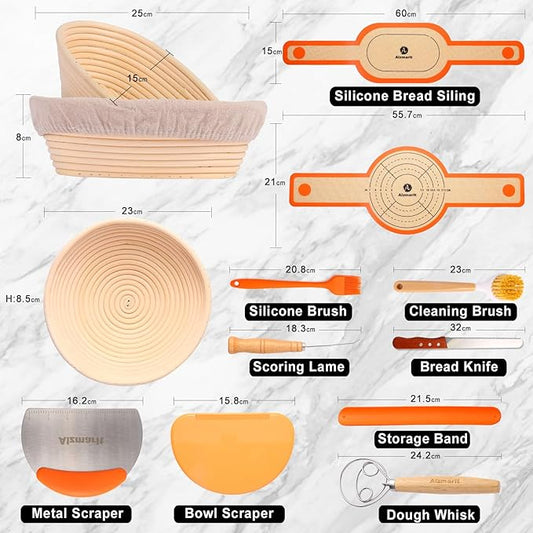 9-Inch Round & 10-Oval Bread Banneton Proofing Basket - Set of 2, Sourdough Baking Supplies with Bread Knife & Silicone Sling