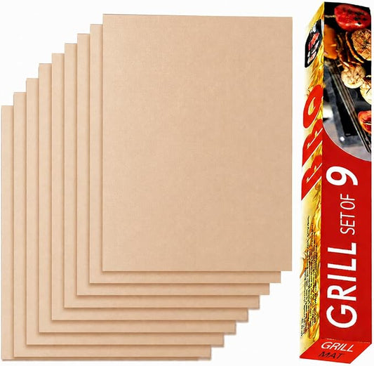 Grill Mats for Outdoor Grill, Set of 9 Copper Grill Mat For Gas Grill, 100% Non-Stick Copper Sheets for Grilling, 15.75 X 13 Inch
