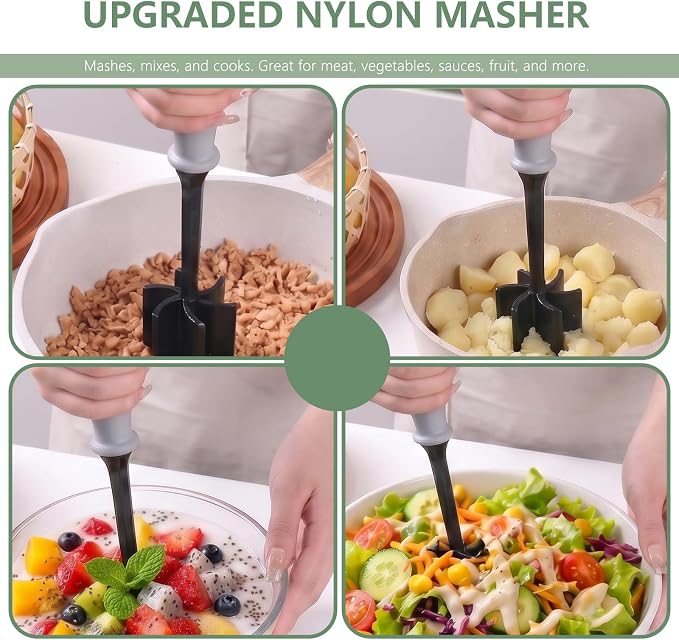 Meat Chopper, 6 Curve Blades Meat Masher for Ground Beef & Meat, Heat Resistant Nylon Hamburger Smasher Tool, Burger Grinder Potato Masher for Vegetables, Sauces, Mixing & Mashing