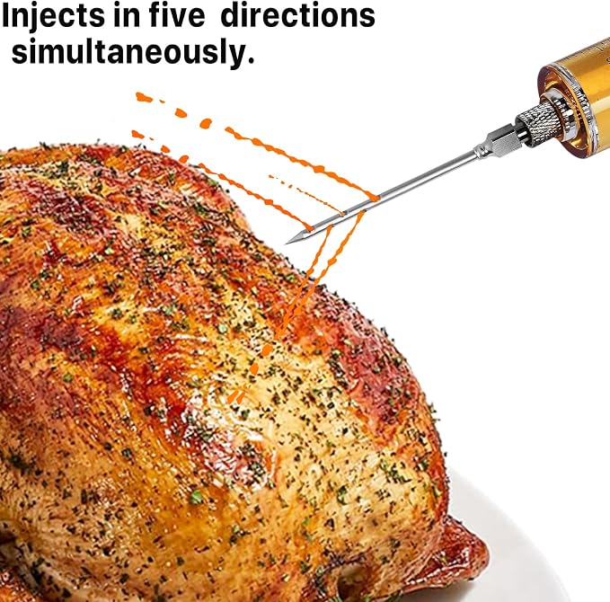 Meat Injector, Plastic Turkey Injector Kit, Marinade Injector for BBQ Grill | Meat Injector for Smoking, Marinade Injectors for Meats With 3 Stainless Steel Meat Needles & 1 Cleaning Brush & Pastry Brush
