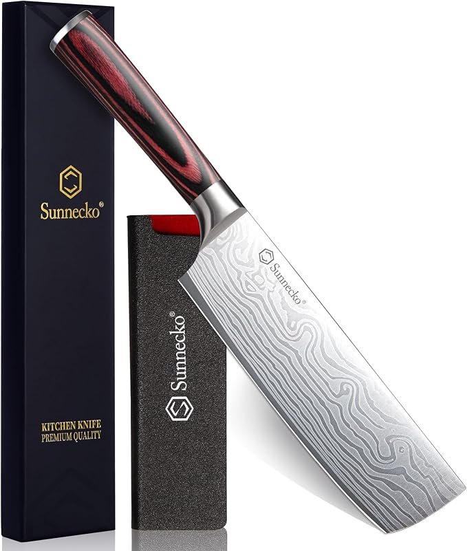 Nakiri Knife - 7" Chef Knife for Meat Cleaver Vegetable Chopping | 12° Edge Razor Sharp Kitchen Knife, High Carbon Steel Multipurpose Cleaver Knife with Sheath, Ideal Gift for Home Cooks Men