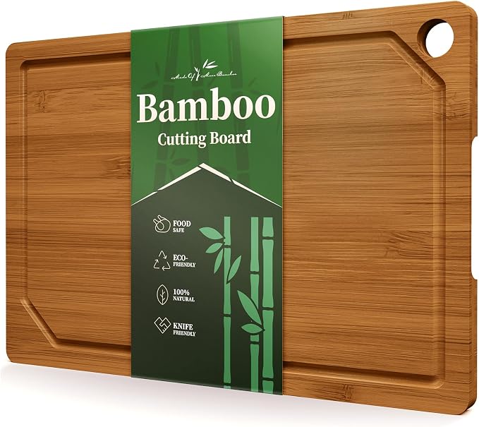 Kitsure Bamboo Cutting Board for Kitchen, Large, Deep-Carbonized | Multi-Sizes Wooden Cutting Boards for Chopping & Serving, Convenient Kitchen Essentials, Deep Juice Grooves