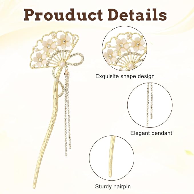 8 Pcs Flowers Metal Hair Sticks with Pendants Chinese Hanfu Asian Hair Chopsticks Hair Bun Updo Holders for Women Accessories Long Hair