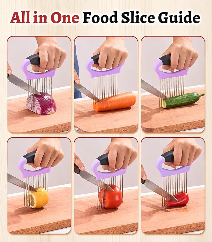 Large Onion Holder for Slicing, Stainless Steel Onion Slicer Holder with Protect Cover, Onion Cutter Vegetable Chopper for Slicing of Tomato Avocados, Cool Kitchen Gadgets