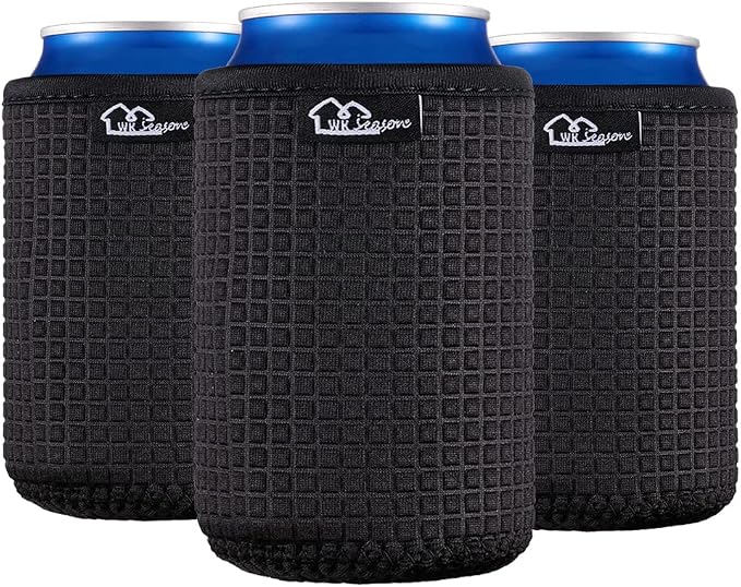 WKieason 12oz Standard Can Sleeves Insulators Sleeves Standard Can Covers 12OZ Beer Bottle Sleeves Coolers Holder Non-slip Neoprene Can Coolier Sleeves 3PC Pack (Blackx3)