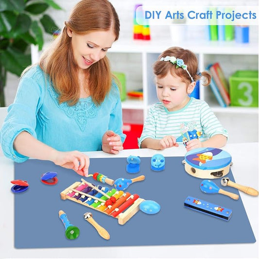 Extra Large Silicone Craft Mat for Kids, Large Silicone Sheet for Crafts, Kitchen Non-Stick Baking Mat Blue Gray, Heat Resistant Countertop Mat, Waterproof Placemat, Multipurpose Mat 24''x16''
